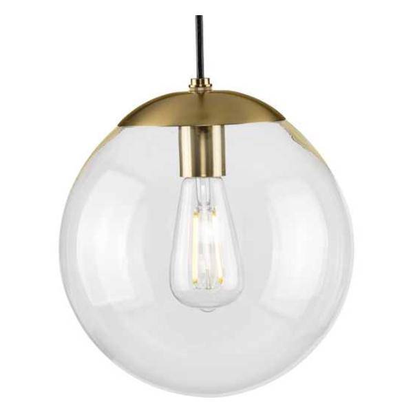 1 Light Brushed Bronze Clear Glass Round Pendant Light Fixture