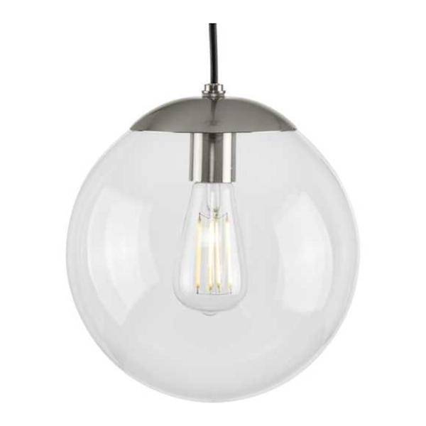 1 Light Brushed Nickel Clear Glass Round Pendant Light Fixture