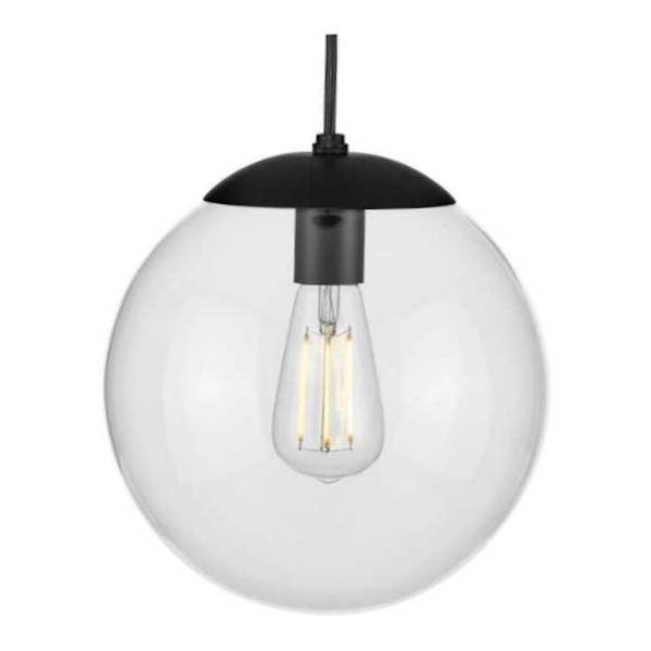 1 Light Matte Black Clear Glass Round Pendant Light Fixture