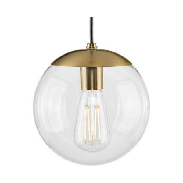 1 Light Brushed Bronze Clear Glass Round Pendant Light Fixture