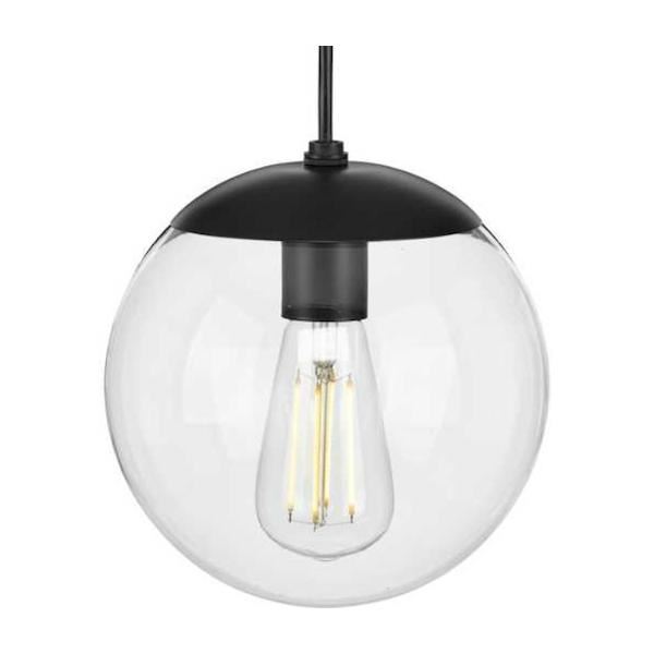 1 Light Matte Black Clear Glass Round Pendant Light Fixture