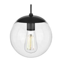 Progress Lighting 1 Light Matte Black Clear Glass Round Pendant Light Fixture