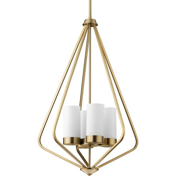 4 Light Brushed Bronze Etched White Glass Contemporary Style Elara Collection Pendant Light Fixture