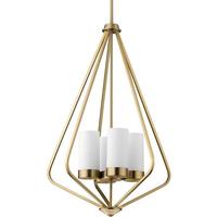 Progress Lighting 4 Light Brushed Bronze Etched White Glass Contemporary Style Elara Collection Pendant Light Fixture