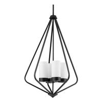 Progress Lighting 4 Light Matte Black Etched White Glass Contemporary Style Elara Collection Pendant Light Fixture