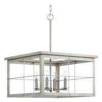 Progress Lighting 4 Light Brushed Nickel Grey Washed Oak Accents Chandelier Light Fixture