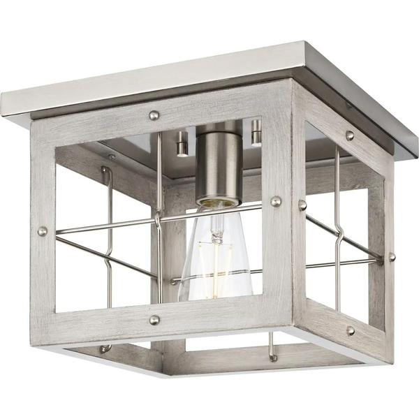 1 Light 120 volt Brushed Nickel Grey Washed Oak Flush Mount Ceiling Light Fixture