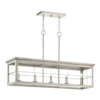 Progress Lighting 5 Light Brushed Nickel Grey Washed Oak Linear Chandelier Light Fixture