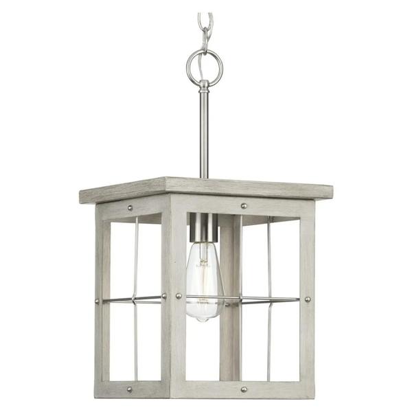 1 Light Brushed Nickel Grey Washed Oak Mini Pendant Light Fixture