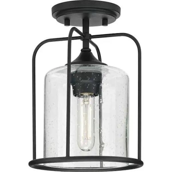 1 Light Black with Clear Seeded Glass Semi Flush Light Fixture
