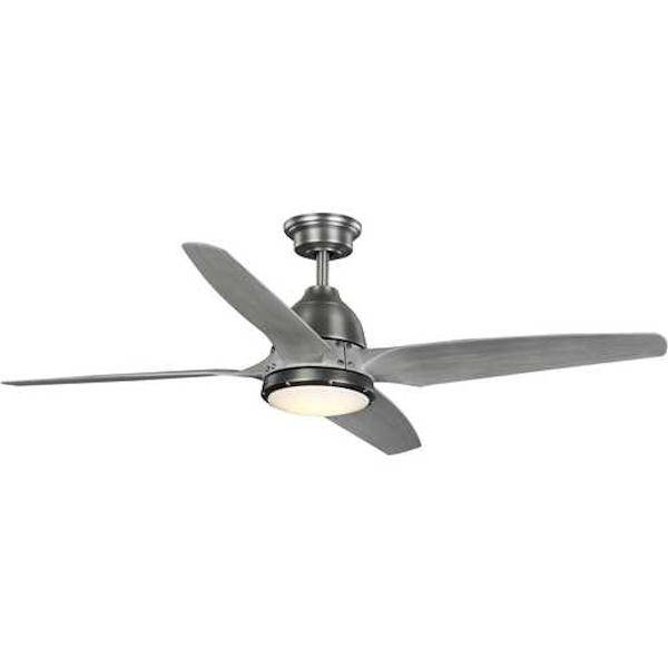 56" Antique Nickel 4 Grey Weathered Wood  Blade Indoor LED Ceiling Fan