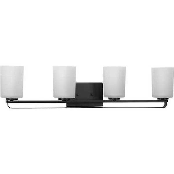 4 Light 120 volt Matte Black Vanity Etched Glass Light Fixture