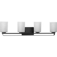 Progress Lighting 4 Light 120 volt Matte Black Vanity Etched Glass Light Fixture