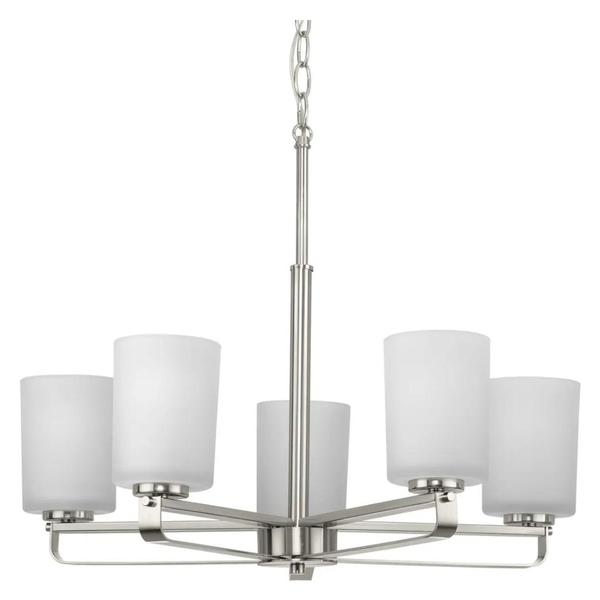 5 Light Brushed Nickel Etched Glass Shade Chandelier Light Fixture