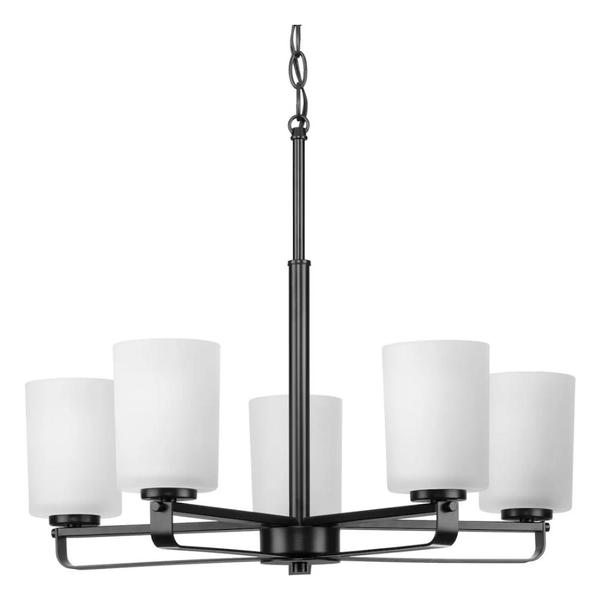 5 Light Matte Black Etched Glass Shade Chandelier Light Fixture