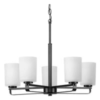 Progress Lighting 5 Light Matte Black Etched Glass Shade Chandelier Light Fixture