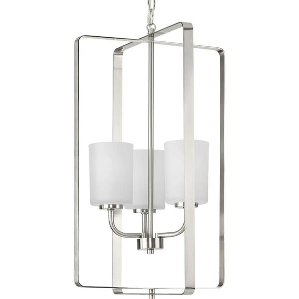3 Light Brushed Nickel Etched Glass Shade Pendant Light Fixture