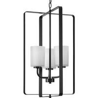 Progress Lighting 3 Light Matte Black Etched Glass Shade Pendant Light Fixture