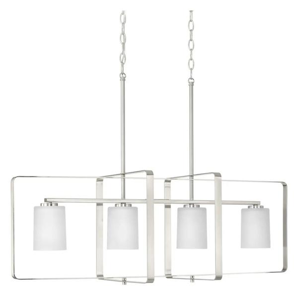 4 Light Brushed Nickel Clear Etched Shade Linear Chandelier Light Fixture