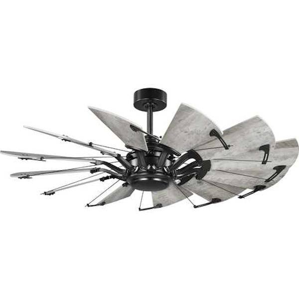 52" Matte Black 12 Rustic Charcoal Blade Remote Control Windmill Ceiling Fan
