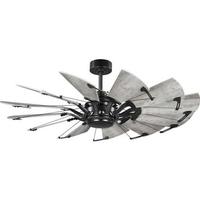 Progress Lighting 52" Matte Black 12 Rustic Charcoal Blade Remote Control Windmill Ceiling Fan