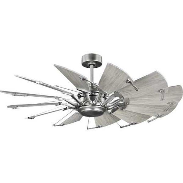 52" Antique Nickel 12 Blade Remote Control Windmill Ceiling Fan