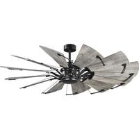 Progress Lighting 60" Matte Black 12 Rustic Charcoal Blade Remote Control Windmill Ceiling Fan