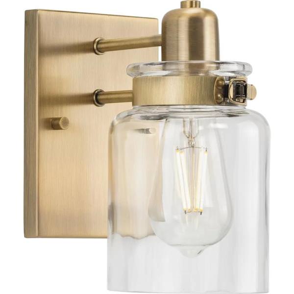 1 Light 120 volt Vintage Brass Vanity Clear Glass Light Fixture
