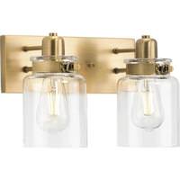 View 2 Light 120 volt Vintage Brass Vanity Clear Glass Light Fixture