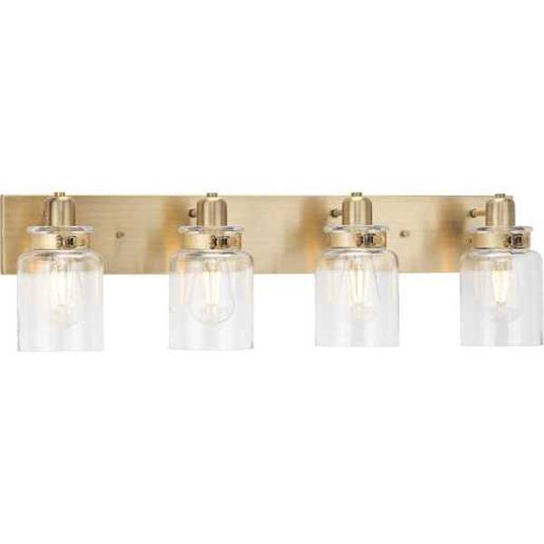 4 Light 120 volt Vintage Brass Vanity Clear Glass Light Fixture