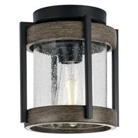 Progress Lighting 1 Light Black with Clear Seeded Glass Aged Oak Accents Ceiling Light Fixture