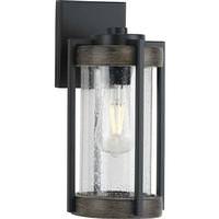 Progress Lighting 1 Light Black with Clear Seeded Glass Aged Oak Accents Wall Light Fixture