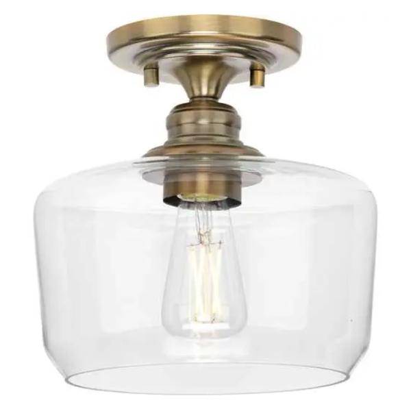 1 Light 120 volt Vintage Brass Clear Glass Bowl Ceiling Light Fixture 1 Light 120 volt Vintage Brass Clear Glass Bowl Ceiling Light Fixture