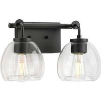 View 2 Light 120 volt Graphite Vanity Clear Glass Bell Light Fixture