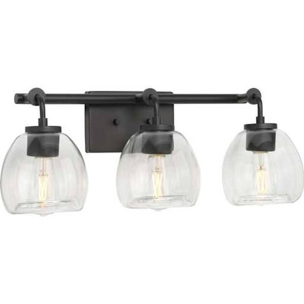 3 Light 120 volt Graphite Vanity Clear Glass Bell Light Fixture