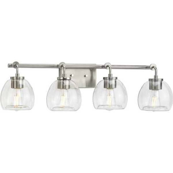 4 Light 120 volt Brushed Nickel Vanity Clear Glass Bell Light Fixture