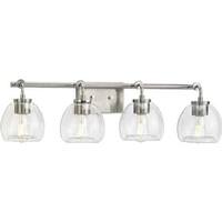 Progress Lighting 4 Light 120 volt Brushed Nickel Vanity Clear Glass Bell Light Fixture