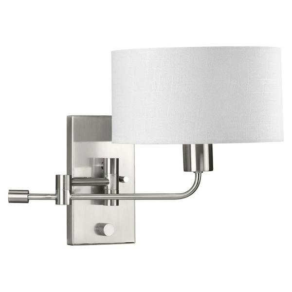 1 Light 120 volt Brushed Nickel Vanity Linen Shade Swing Arm Light Fixture