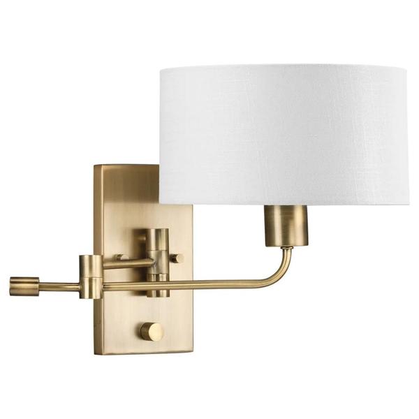 1 Light 120 volt Vintage Brass Vanity Linen Shade Swing Arm Light Fixture