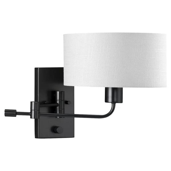 1 Light 120 volt Matte Black Vanity Linen Shade Swing Arm Light Fixture