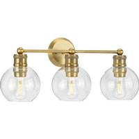 View 3 Light 120 volt Vintage Brass Vanity Clear Spherical Glass Light Fixture