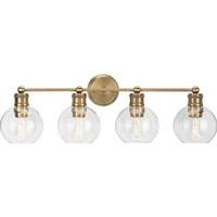 View 4 Light 120 volt Vintage Brass Vanity Clear Spherical Glass Light Fixture