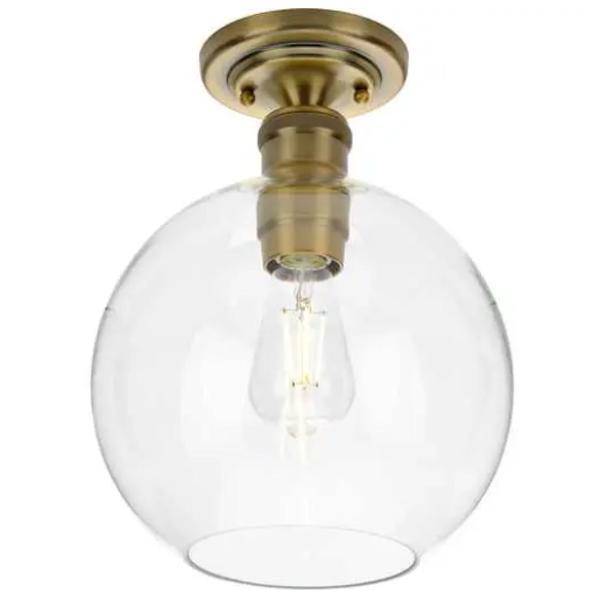 1 Light 120 volt Vintage Brass Clear Glass Spherical Shade Ceiling Light Fixture