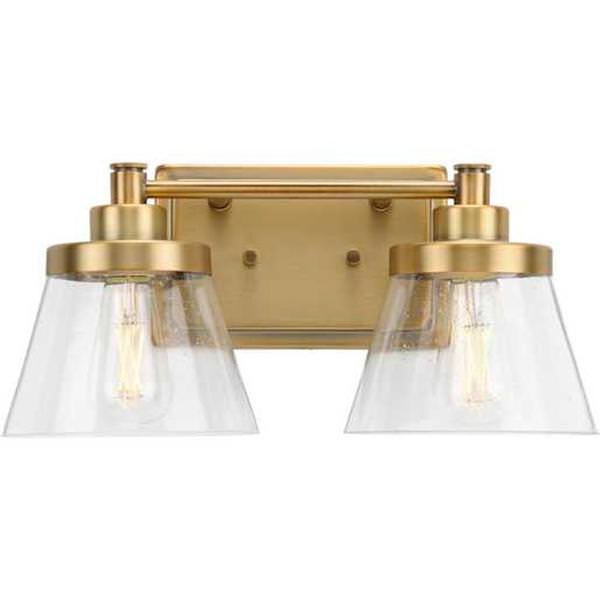2 Light 120 volt Vintage Brass Vanity Seeded Glass Light Fixture