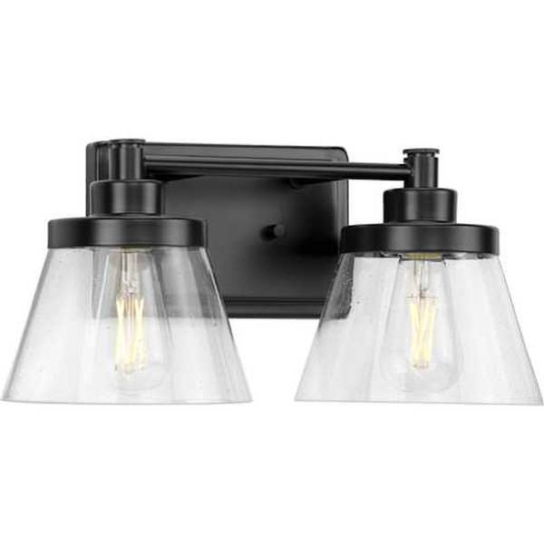 2 Light 120 volt Matte Black Vanity Seeded Glass Light Fixture