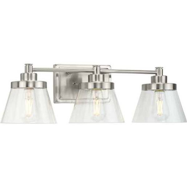3 Light 120 volt Brushed Nickel Vanity Seeded Glass Light Fixture