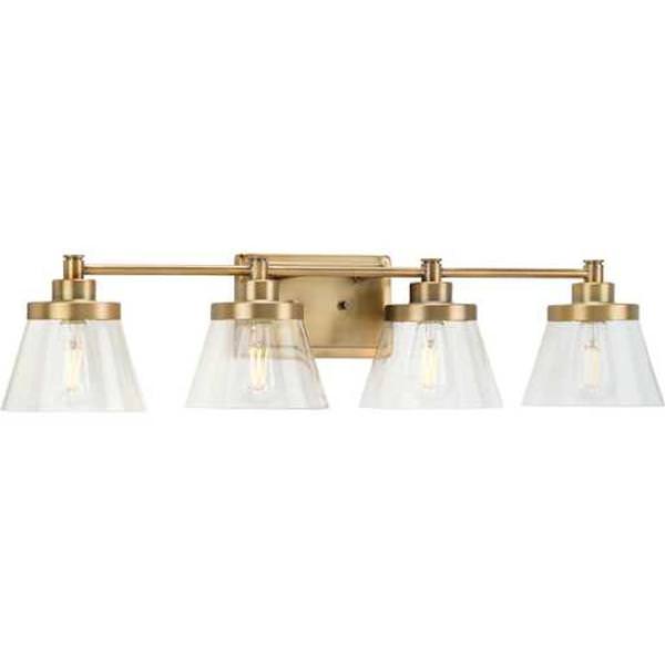 4 Light 120 volt Vintage Brass Vanity Seeded Glass Light Fixture