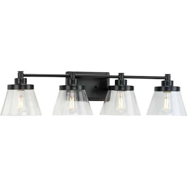 4 Light 120 volt Matte Black Vanity Seeded Glass Light Fixture