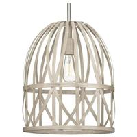 Progress Lighting 1 Light Brushed Nickel Bleached Oak Basket Farmhouse Style Pendant Light Fixture