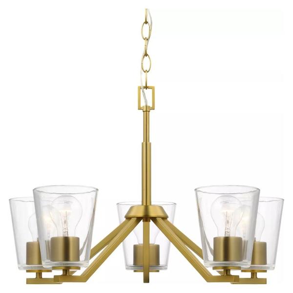 5 Light Brushed Gold Clear Glass Shade Chandelier Light Fixture